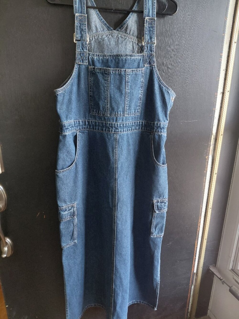 Vintage 90s Denim Overall Dress Utility Pockets Pinafore Large